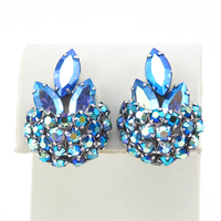Sherman Blue Rhinestone Clip On Earrings