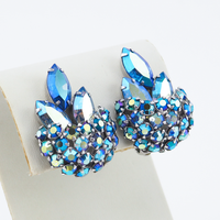 Sherman Blue Rhinestone Clip On Earrings