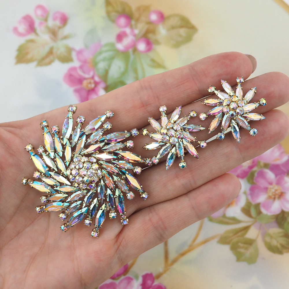Vintage Sherman Pinwheel Brooch and Earring Set