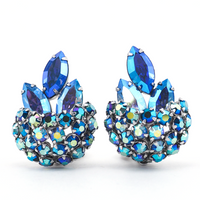 Sherman Blue Rhinestone Clip On Earrings