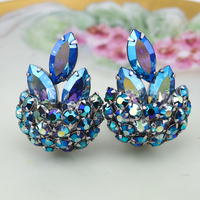 Sherman Blue Rhinestone Clip On Earrings