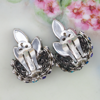 Sherman Blue Rhinestone Clip On Earrings