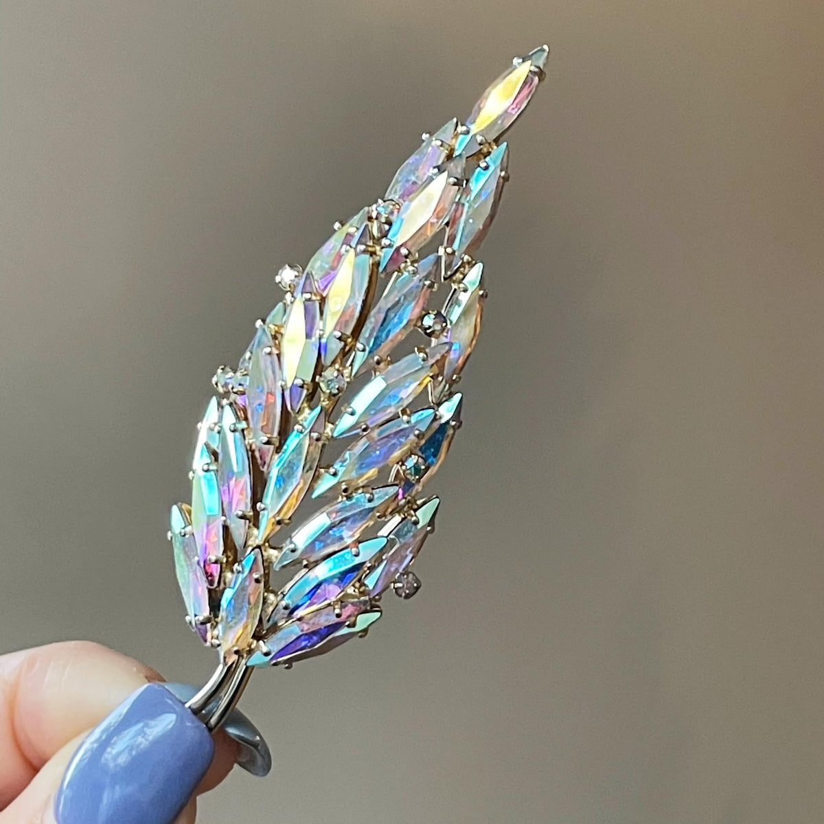 Sherman Aurora Borealis Leaf Brooch
