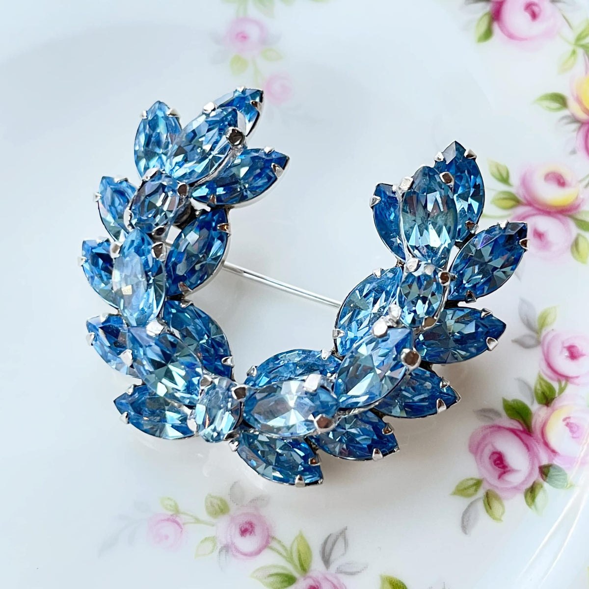 Sherman Blue Rhinestone Brooch