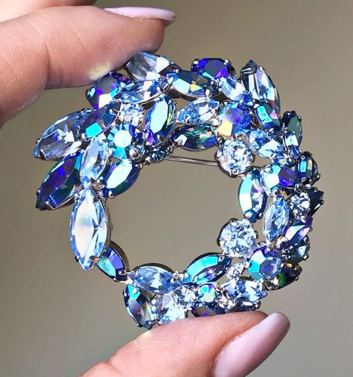 Sherman Blue Rhinestone Brooch