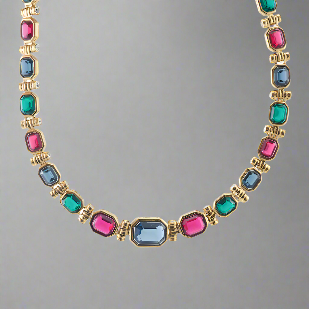 Vintage Nina Ricci Gold Plated Crystal Multigem Necklace