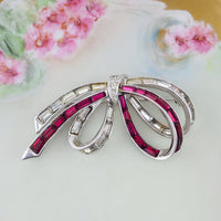 Boucher Brooch, Bow Brooch, Vintage Brooch, Rhinestone Brooch, Baguette Brooch, Boucher Red Brooch, Vintage Rhinestone Brooch
