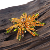 Hobe Brooch, Rhinestone Brooch, Vintage Brooch, Star Brooch, Flower Brooch, Hobe Jewelry, Hobe 1965, Gold Tone Brooch, Orange and Green