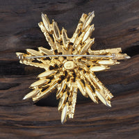 Hobe Brooch, Rhinestone Brooch, Vintage Brooch, Star Brooch, Flower Brooch, Hobe Jewelry, Hobe 1965, Gold Tone Brooch, Orange and Green