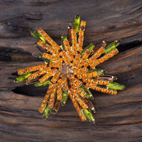 Hobe Brooch, Rhinestone Brooch, Vintage Brooch, Star Brooch, Flower Brooch, Hobe Jewelry, Hobe 1965, Gold Tone Brooch, Orange and Green