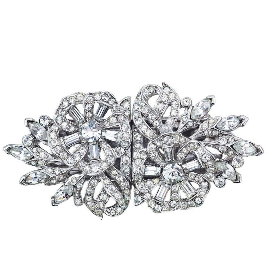 Rhinestone Duette, Dress Clip, Flower Brooch, Vintage Rhinestone Brooch, 1950s Dress Clip, Dress Clip Duette, Crystal Brooch, Vintage Clips