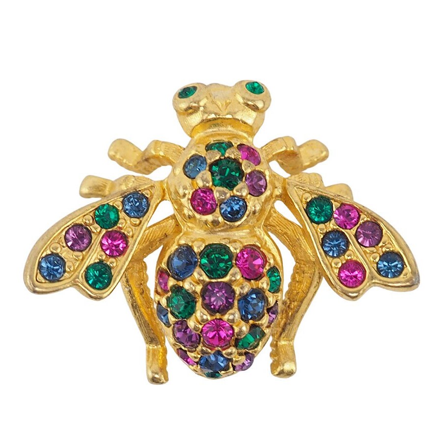 Joan Rivers Bee Brooch, Joan Rivers Pin, Multicolored Brooch, Designer Brooch, Gold Tone Brooch, Insect Brooch, Figural Brooch, Sparkle