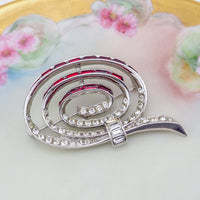 Boucher Brooch, Vintage Brooch, Rhinestone Brooch, Baguette Brooch, Boucher Red Brooch, Vintage Rhinestone Brooch, Swirl Brooch, 1960s Pin