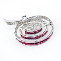 Boucher Brooch, Vintage Brooch, Rhinestone Brooch, Baguette Brooch, Boucher Red Brooch, Vintage Rhinestone Brooch, Swirl Brooch, 1960s Pin