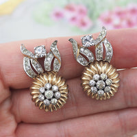 Mazer Earrings, Flower Earrings, Rhinestone Earrings, Vintage Earrings, Clip On Earrings, Mazer Jewelry, Gold Tone Earrings, Joseph Mazer