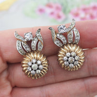 Mazer Earrings, Flower Earrings, Rhinestone Earrings, Vintage Earrings, Clip On Earrings, Mazer Jewelry, Gold Tone Earrings, Joseph Mazer
