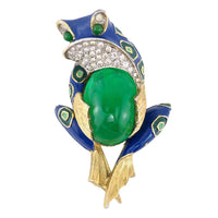 Jomaz Frog Brooch, Vintage Jomaz Brooch, Treefrog Brooch, Rhinestone Brooch, Joseph Mazer, Flawed Emerald, Enamel Brooch, Figural Brooch