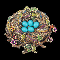 Heidi Daus Brooch, "On a Lark", Bird Nest Brooch, Rhinestone Pin, Statement Brooch, Multicolor Brooch, Rhinestone Brooch, Bird Brooch