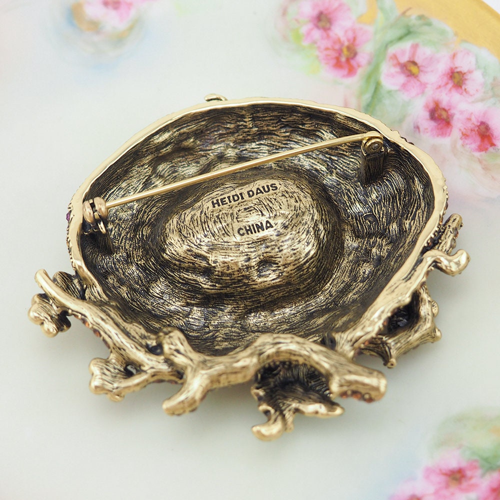 Heidi Daus Brooch, "On a Lark", Bird Nest Brooch, Rhinestone Pin, Statement Brooch, Multicolor Brooch, Rhinestone Brooch, Bird Brooch