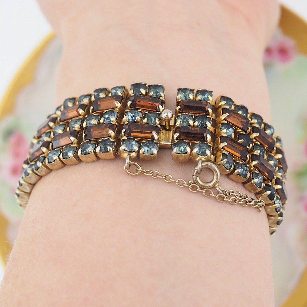 Early Sherman Bracelet, 1950s Bracelet, Sherman Rhinestone Bracelet, Wide Bracelet, Vintage Bracelet, Sherman Bracelet, Sherman Jewelry
