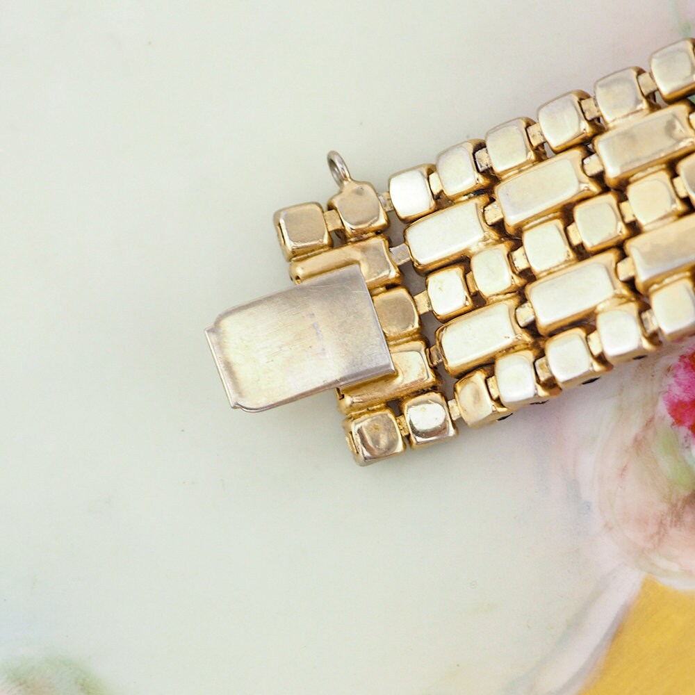 Early Sherman Bracelet, 1950s Bracelet, Sherman Rhinestone Bracelet, Wide Bracelet, Vintage Bracelet, Sherman Bracelet, Sherman Jewelry