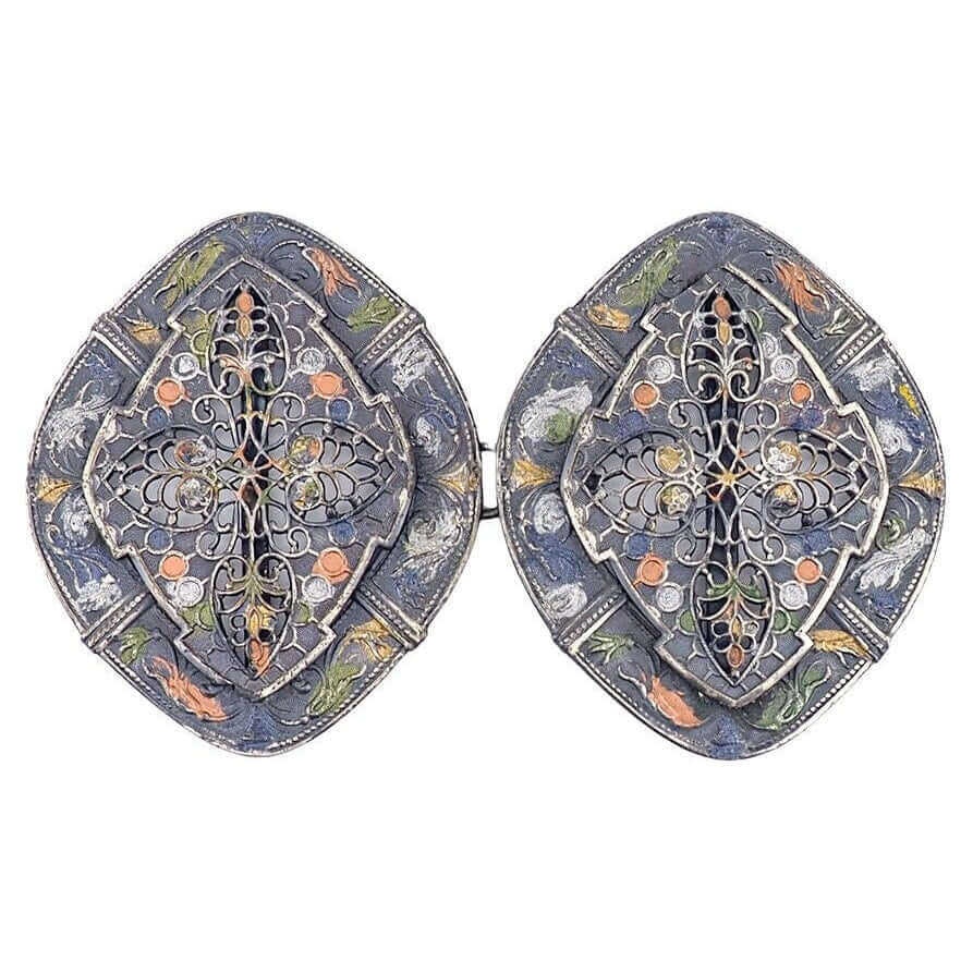 1900s Buckle,1900s Jewelry,Antique Belt,Antique Buckle,Antique Jewelry,Art Nouveau,Art Nouveau Buckle,Belt Buckle,Buckle Pair,Enamel Buckle,Floral Buckle,Sash Buckle,Vintage Buckle