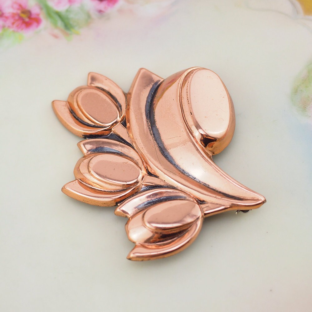 Renoir Brooch, Renoir Tulip, Vintage Brooch, Copper Brooch, Vintage Copper Pin, Midcentury Brooch, Modernist Brooch, Flower Brooch