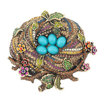 Heidi Daus Brooch, "On a Lark", Bird Nest Brooch, Rhinestone Pin, Statement Brooch, Multicolor Brooch, Rhinestone Brooch, Bird Brooch