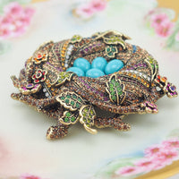 Heidi Daus Brooch, "On a Lark", Bird Nest Brooch, Rhinestone Pin, Statement Brooch, Multicolor Brooch, Rhinestone Brooch, Bird Brooch