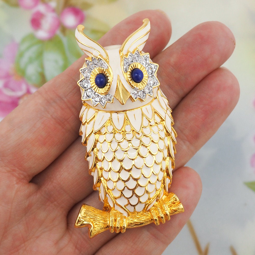 Kenneth Lane Brooch, Owl Brooch, Vintage Brooch, KJL Brooch, Rhinestone Brooch, Vintage KJL, Vintage Kenneth Lane, Figural Brooch, Owl Pin