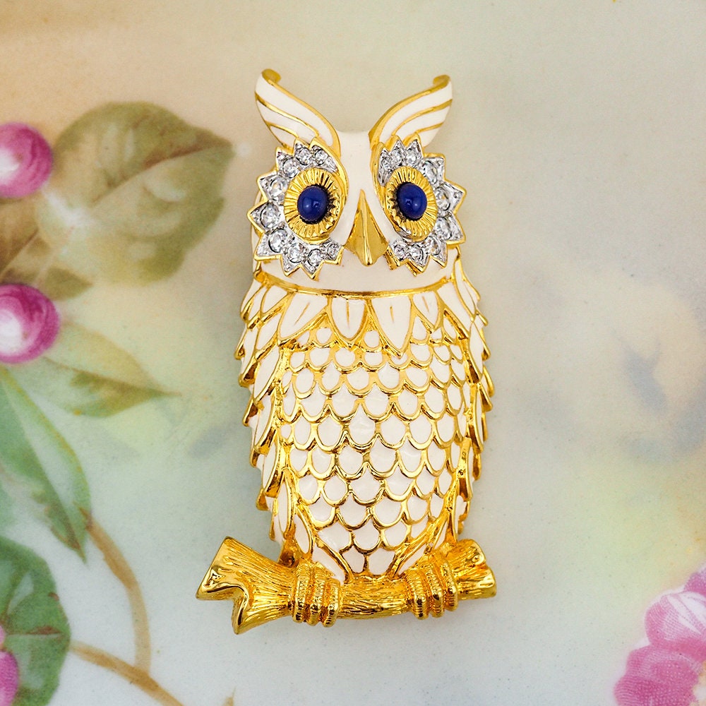 Kenneth Lane Brooch, Owl Brooch, Vintage Brooch, KJL Brooch, Rhinestone Brooch, Vintage KJL, Vintage Kenneth Lane, Figural Brooch, Owl Pin