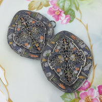 1900s Buckle,1900s Jewelry,Antique Belt,Antique Buckle,Antique Jewelry,Art Nouveau,Art Nouveau Buckle,Belt Buckle,Buckle Pair,Enamel Buckle,Floral Buckle,Sash Buckle,Vintage Buckle