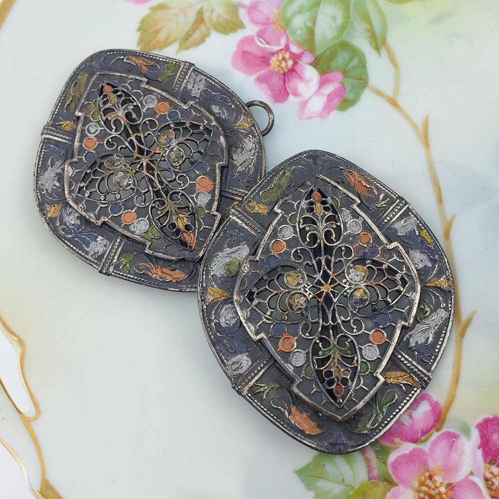 1900s Buckle,1900s Jewelry,Antique Belt,Antique Buckle,Antique Jewelry,Art Nouveau,Art Nouveau Buckle,Belt Buckle,Buckle Pair,Enamel Buckle,Floral Buckle,Sash Buckle,Vintage Buckle