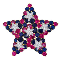 Joan Rivers Brooch, Star Brooch, Red White Blue Brooch, Rhinestone Brooch, Crystal Star Pin, Gold Tone Brooch, Multicolor Brooch