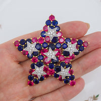 Joan Rivers Brooch, Star Brooch, Red White Blue Brooch, Rhinestone Brooch, Crystal Star Pin, Gold Tone Brooch, Multicolor Brooch