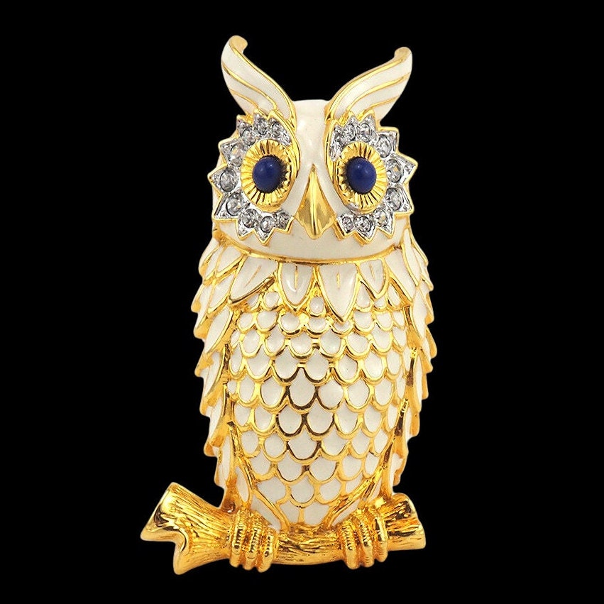 Kenneth Lane Brooch, Owl Brooch, Vintage Brooch, KJL Brooch, Rhinestone Brooch, Vintage KJL, Vintage Kenneth Lane, Figural Brooch, Owl Pin