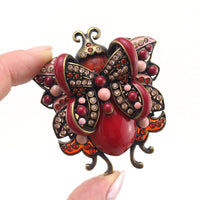 Joan Rivers Brooch, Red Bug Brooch, Fantasy Bug Brooch, Figural Brooch, Designer Brooch, Joan Rivers Jewelry, Joan Rivers Pin, Rhinestone