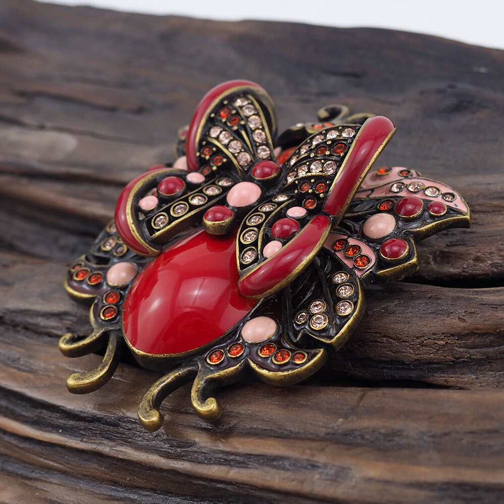 Joan Rivers Brooch, Red Bug Brooch, Fantasy Bug Brooch, Figural Brooch, Designer Brooch, Joan Rivers Jewelry, Joan Rivers Pin, Rhinestone