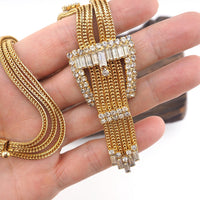 Hobe Necklace, Buckle Necklace, Vintage Necklace, Hobe Jewelry, Rhinestone Necklace, Sautoir Necklace, Gold Tone Necklace, Chain Necklace