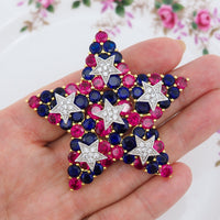 Joan Rivers Brooch, Star Brooch, Red White Blue Brooch, Rhinestone Brooch, Crystal Star Pin, Gold Tone Brooch, Multicolor Brooch