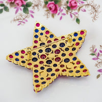 Joan Rivers Brooch, Star Brooch, Red White Blue Brooch, Rhinestone Brooch, Crystal Star Pin, Gold Tone Brooch, Multicolor Brooch