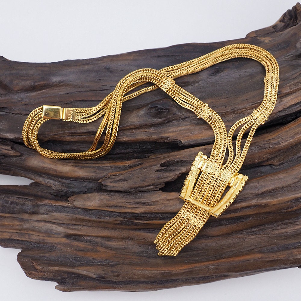 Hobe Necklace, Buckle Necklace, Vintage Necklace, Hobe Jewelry, Rhinestone Necklace, Sautoir Necklace, Gold Tone Necklace, Chain Necklace