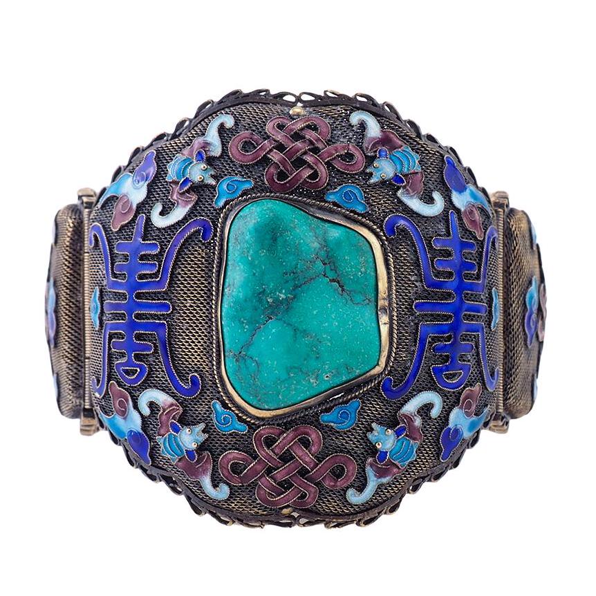 Wide Chinese Export Filigree Turquoise Bracelet - Bats – Vintage