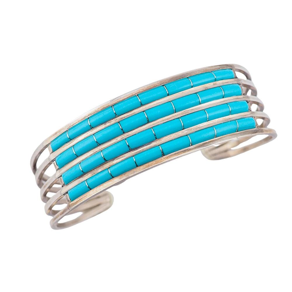 Anselm Wallace Turquoise Inlay Silver Cuff Bracelet – Vintage