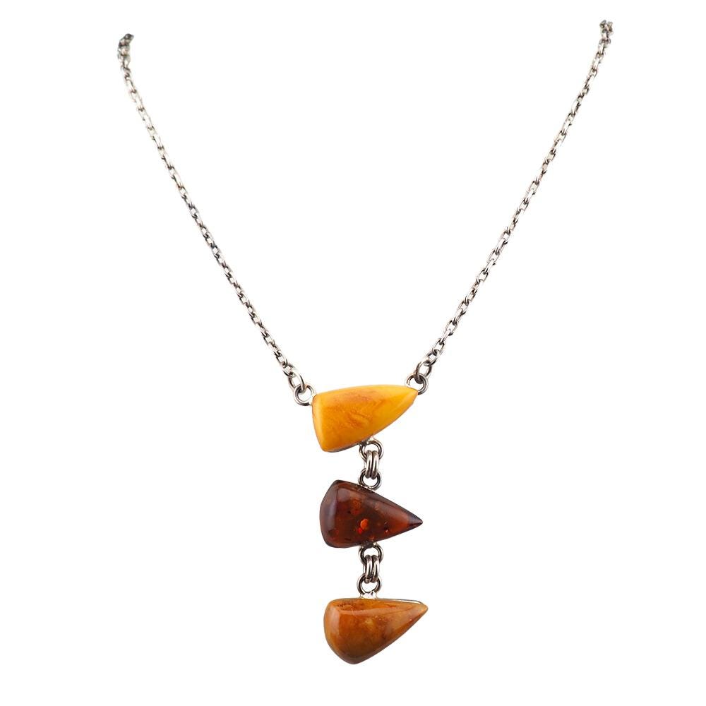 Sterling Silver Amber Pendant Drop Necklace