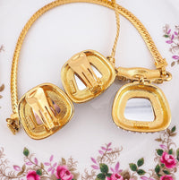 Oscar De La Renta, Necklace Earring Set, Vintage Necklace Set, Ribbed Glass, Designer Jewelry, ODLR, Gold Tone Jewelry, Luxury Jewelry