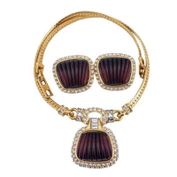 Oscar De La Renta, Necklace Earring Set, Vintage Necklace Set, Ribbed Glass, Designer Jewelry, ODLR, Gold Tone Jewelry, Luxury Jewelry