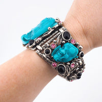 Selro Blue Noh Okina Bracelet, Vintage Bracelet, Selro Bracelet, Selro Noh Mask, Japanese Noh, Noh Mask Bracelet, Theatrical Jewelry, Selro
