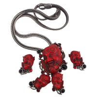 Selro Red Noh Okina Necklace Set