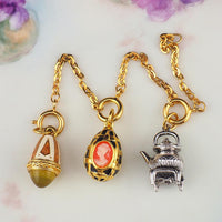 Joan Rivers Charms, Joan Rivers Egg, Egg Charm, Set of 3, Faberge Egg, Egg Necklace, Kettle Charm, Cameo Charm, Enamel Charm, Charm Set